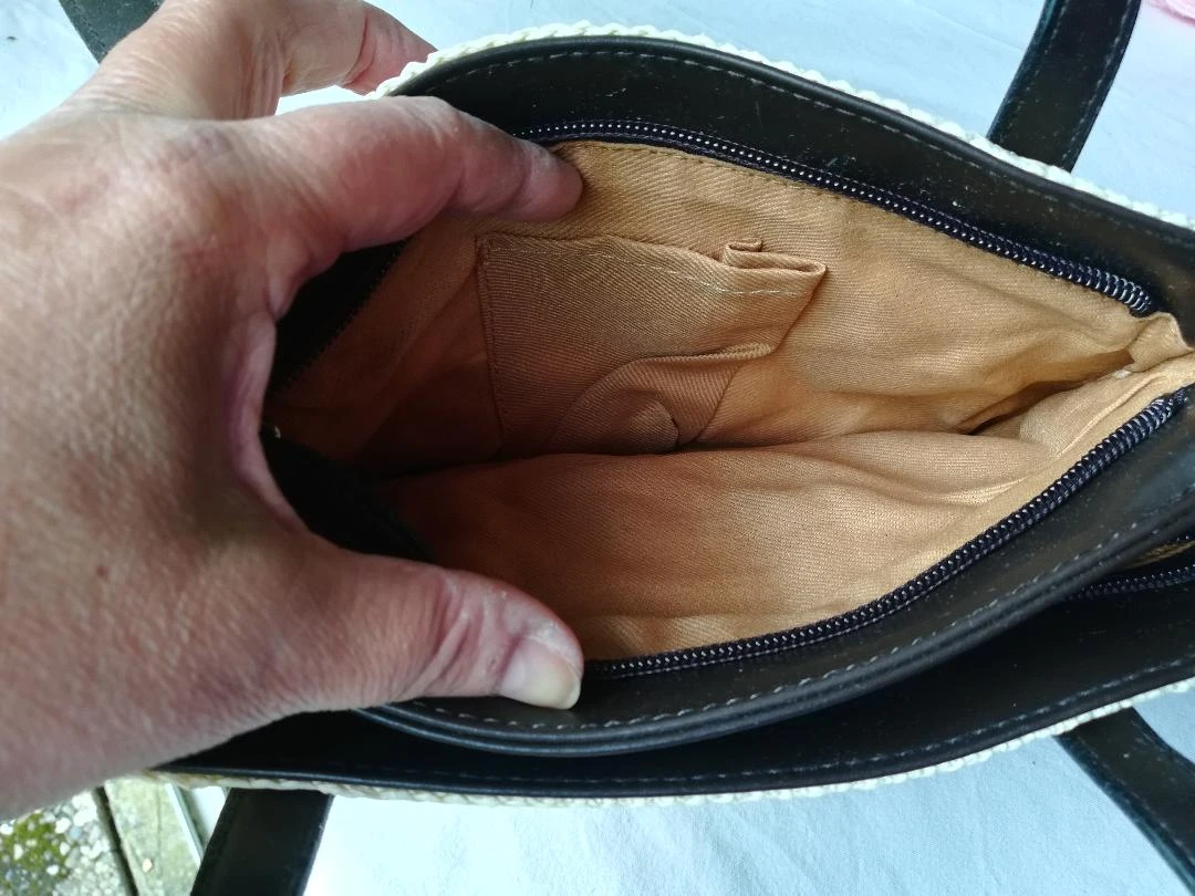 Pequeño bolso bandolera de 2 asas con doble compartimento tipo trenzado, amarillo, paja, nuevo – photo 18